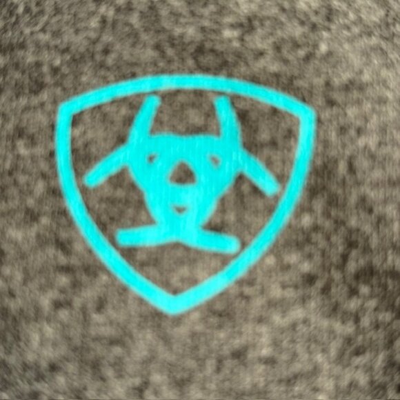 Ariat Charcoal Pullover Hoodie with Teal Logos and Front Pocket- Womens Size L - Picture 2 of 10